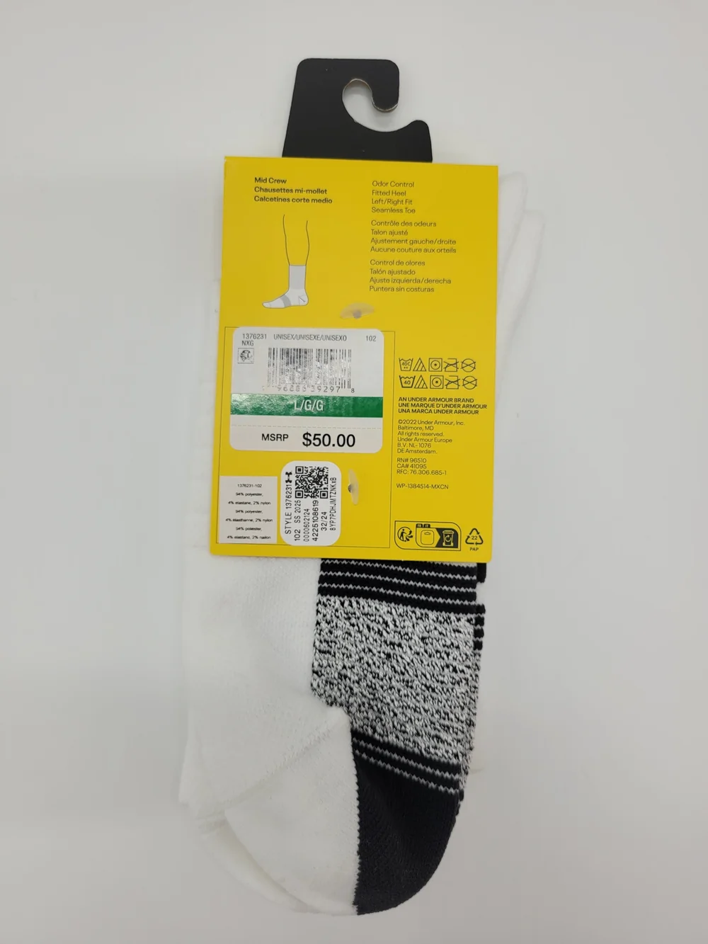 UA CURRY Mid Crew Socks Playmaker Armourdry Large Unisex M8.5-13 W10-14 NEW